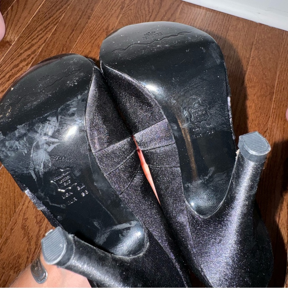 Nina Black Satin Peep Toe Open Toe High Heels 8 - Picture 6 of 6